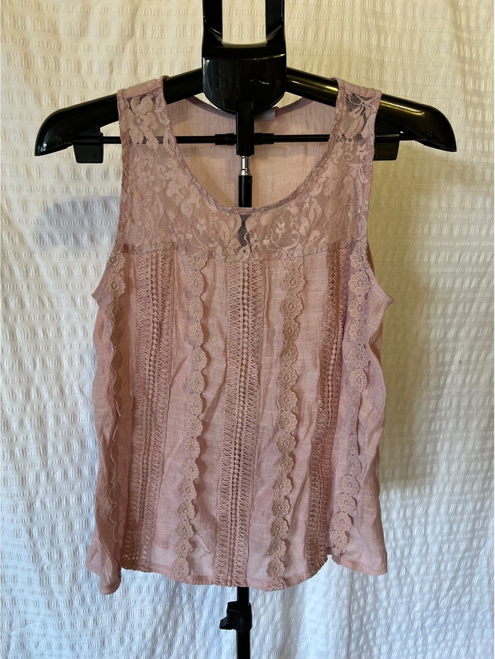 Forgotten Grace Blush Pink Lace & Crochet Boho Tank Top – L